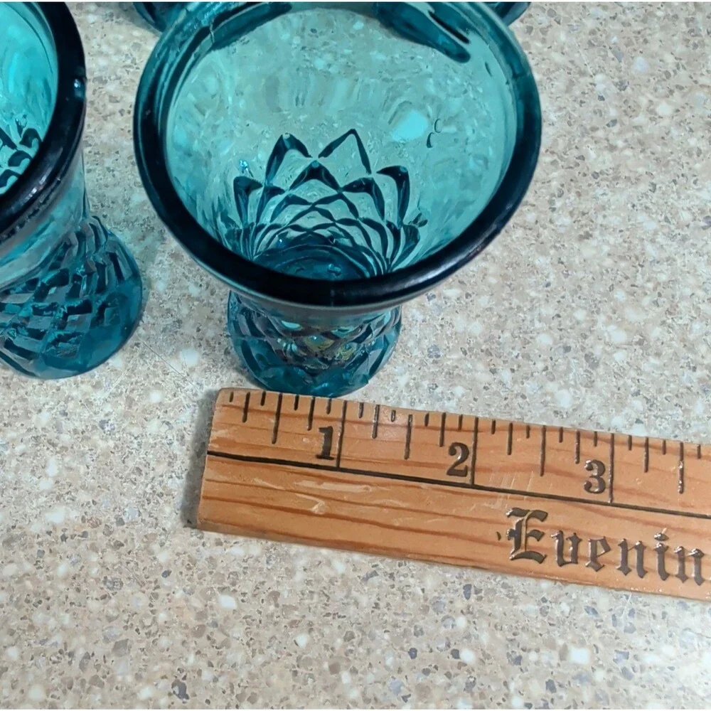 Set of 5 Vintage Diamond Pattern Blue Glass Shot Glasses Made in Tawian
